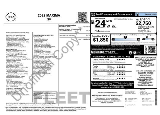 used 2022 Nissan Maxima car, priced at $20,905