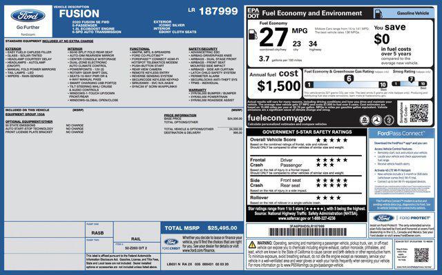 used 2020 Ford Fusion car, priced at $12,500