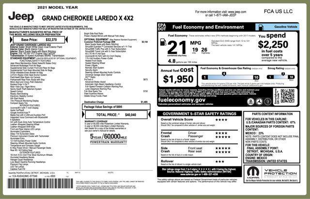 used 2021 Jeep Grand Cherokee car, priced at $17,000