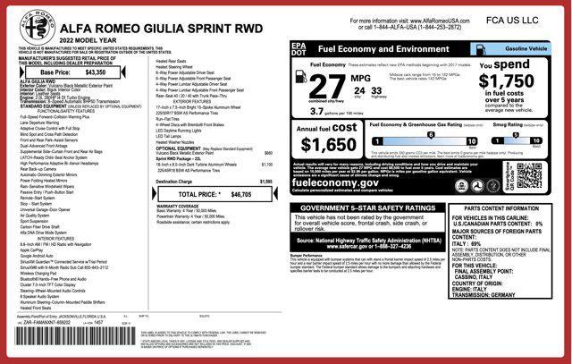 used 2022 Alfa Romeo Giulia car, priced at $21,905
