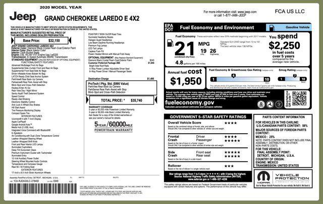 used 2020 Jeep Grand Cherokee car, priced at $17,500