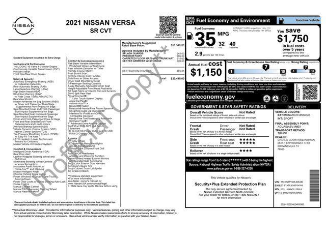 used 2021 Nissan Versa car, priced at $11,800