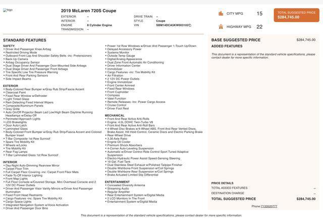 used 2019 McLaren 720S car, priced at $220,000