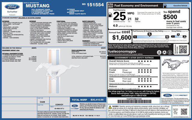 used 2021 Ford Mustang car, priced at $23,500