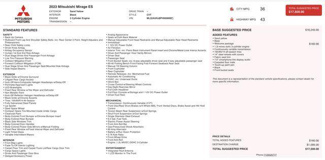 used 2023 Mitsubishi Mirage car, priced at $10,500