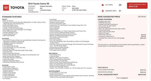 used 2018 Toyota Camry car, priced at $15,500