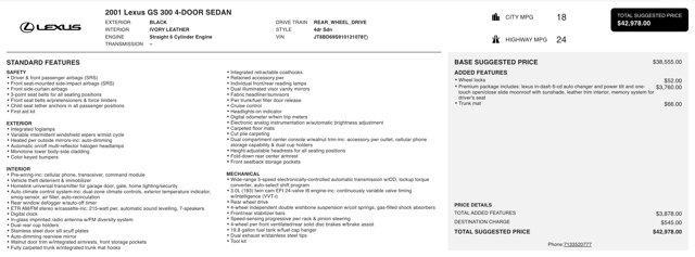 used 2001 Lexus GS 300 car, priced at $4,300