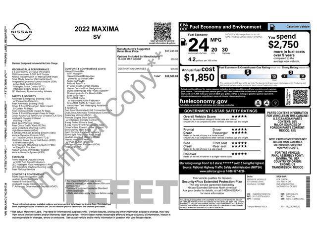 used 2022 Nissan Maxima car, priced at $19,800