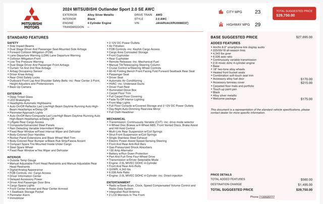 used 2024 Mitsubishi Outlander Sport car, priced at $19,805