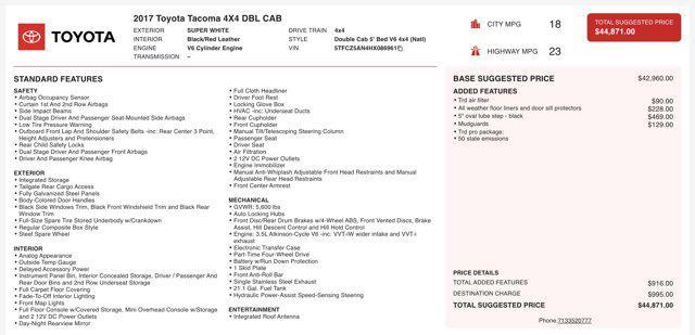 used 2017 Toyota Tacoma car, priced at $28,500