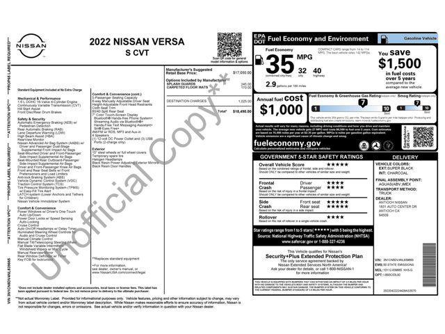 used 2022 Nissan Versa car, priced at $13,500