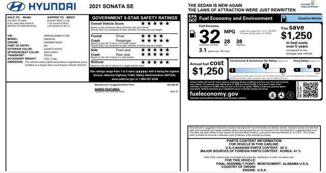 used 2021 Hyundai Sonata car, priced at $13,905