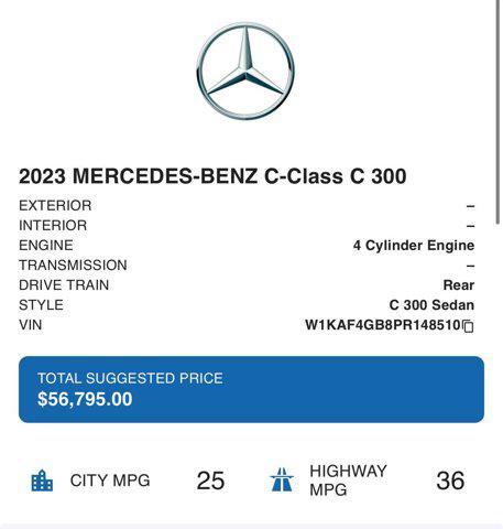 used 2023 Mercedes-Benz C-Class car, priced at $37,000