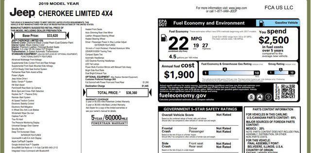 used 2019 Jeep Cherokee car, priced at $13,500
