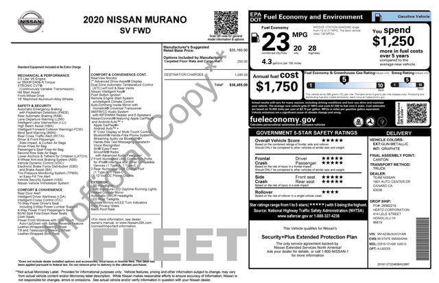 used 2020 Nissan Murano car, priced at $16,900