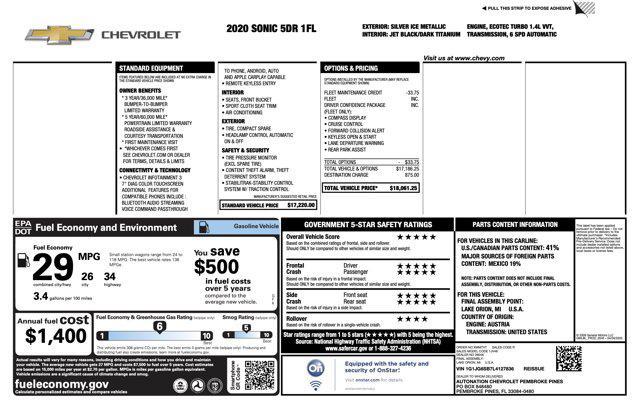 used 2020 Chevrolet Sonic car, priced at $8,905