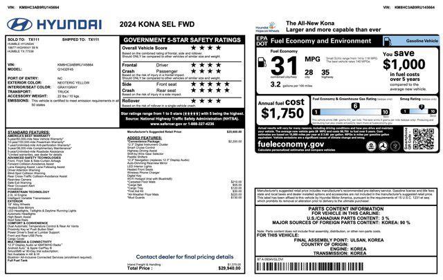 used 2024 Hyundai Kona car, priced at $19,500
