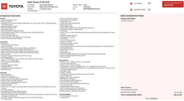 used 2022 Toyota C-HR car, priced at $22,900