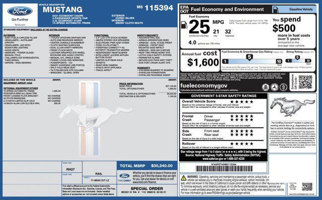 used 2021 Ford Mustang car, priced at $19,900