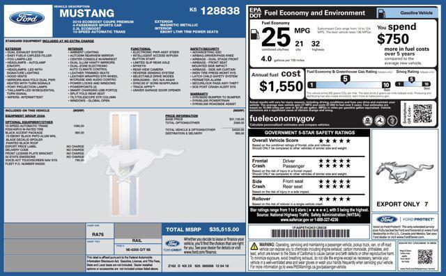 used 2019 Ford Mustang car, priced at $20,500