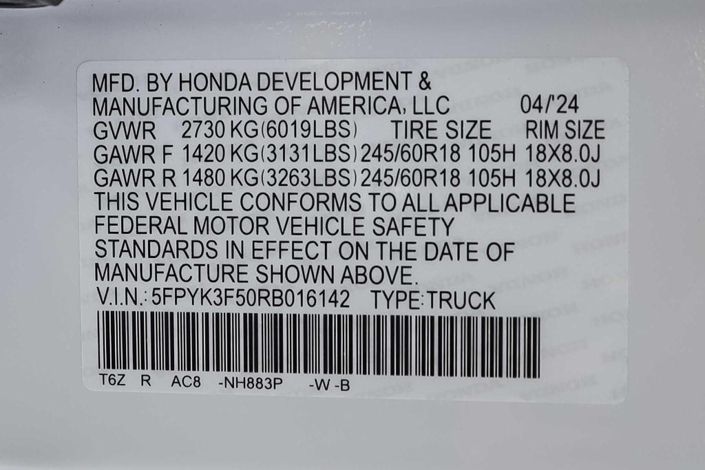 new 2024 Honda Ridgeline car, priced at $42,905
