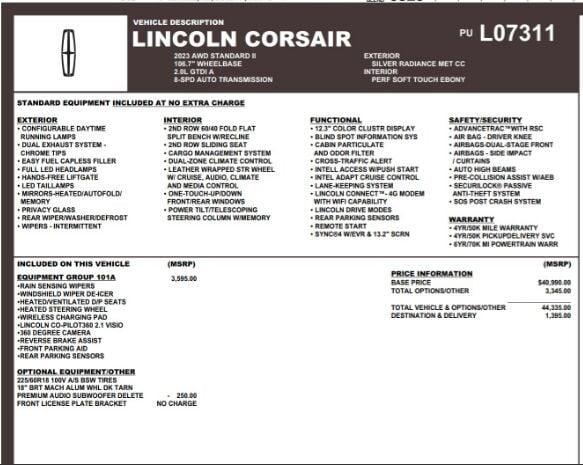 used 2023 Lincoln Corsair car, priced at $32,995