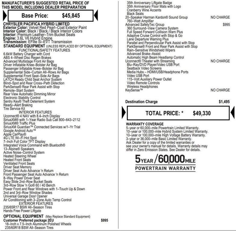 used 2020 Chrysler Pacifica Hybrid car, priced at $26,494
