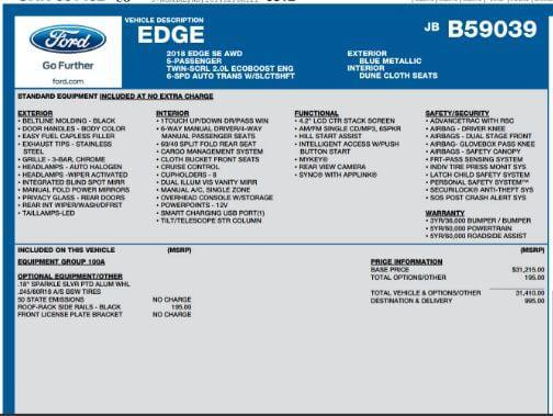 used 2018 Ford Edge car, priced at $13,495