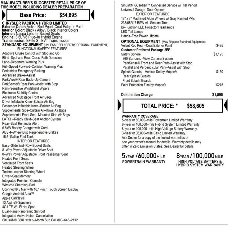 used 2023 Chrysler Pacifica Hybrid car, priced at $30,293