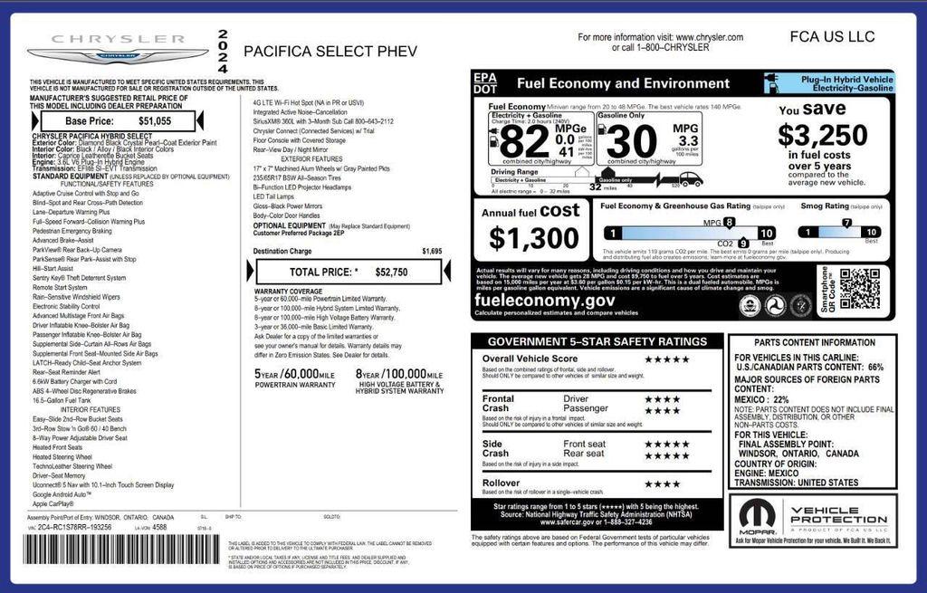 used 2024 Chrysler Pacifica Hybrid car, priced at $29,347