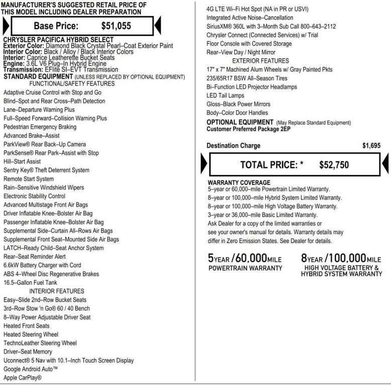 used 2024 Chrysler Pacifica Hybrid car, priced at $29,347