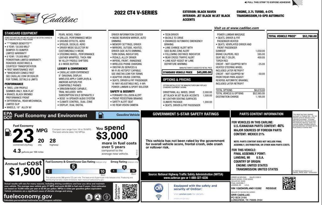 used 2022 Cadillac CT4-V car, priced at $33,859