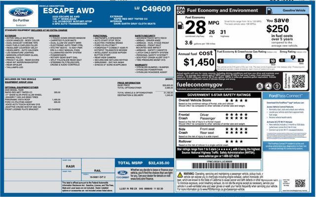 used 2020 Ford Escape car, priced at $15,604