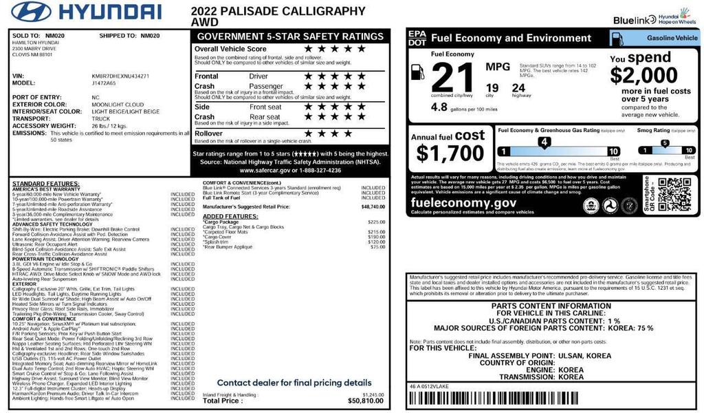 used 2022 Hyundai Palisade car, priced at $29,995