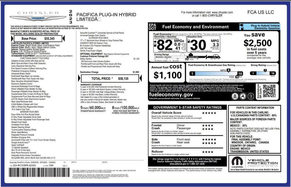 used 2023 Chrysler Pacifica Hybrid car, priced at $27,748