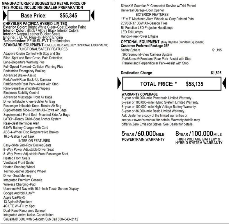 used 2023 Chrysler Pacifica Hybrid car, priced at $27,748