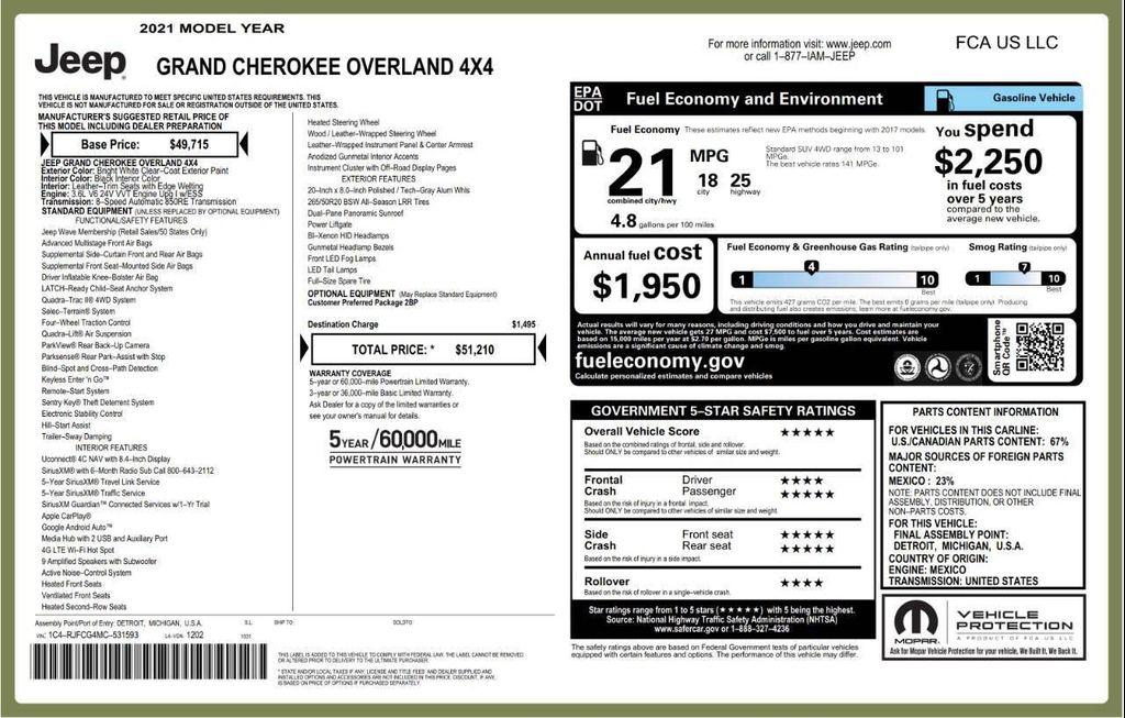 used 2021 Jeep Grand Cherokee car, priced at $24,995