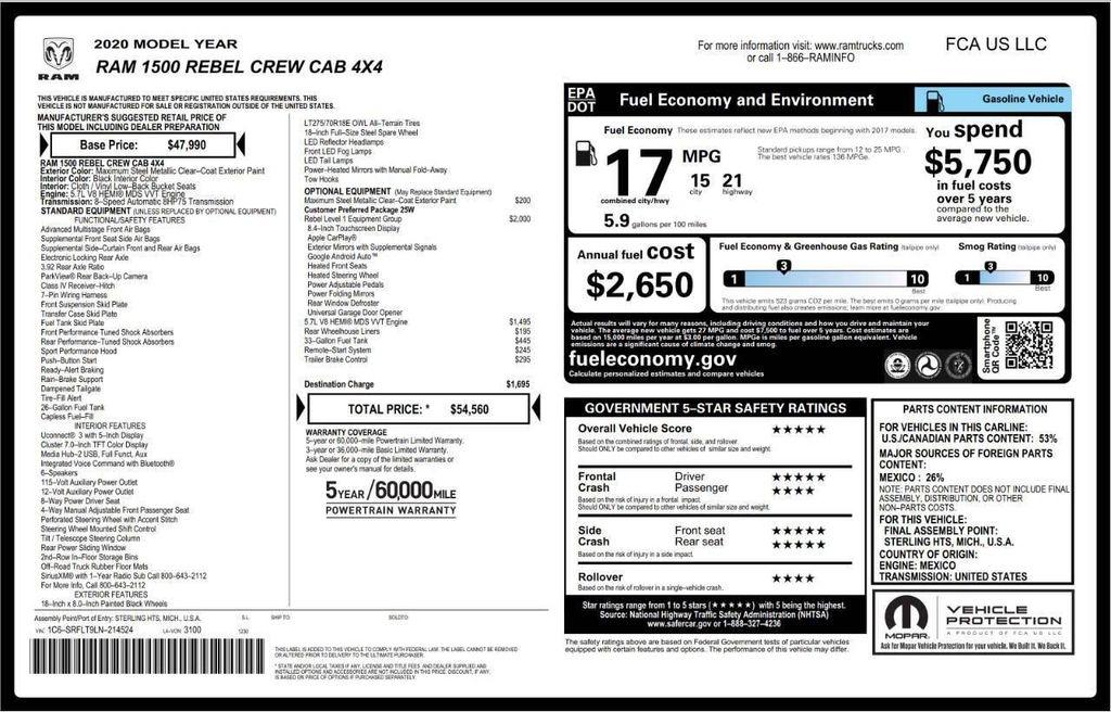 used 2020 Ram 1500 car, priced at $34,522