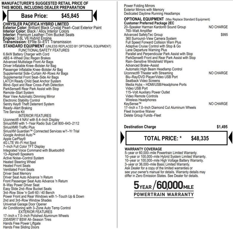 used 2020 Chrysler Pacifica Hybrid car, priced at $22,975