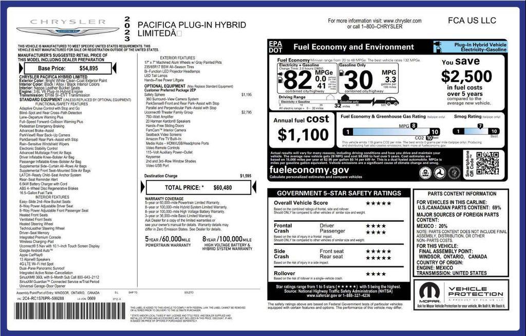 used 2023 Chrysler Pacifica Hybrid car, priced at $28,453
