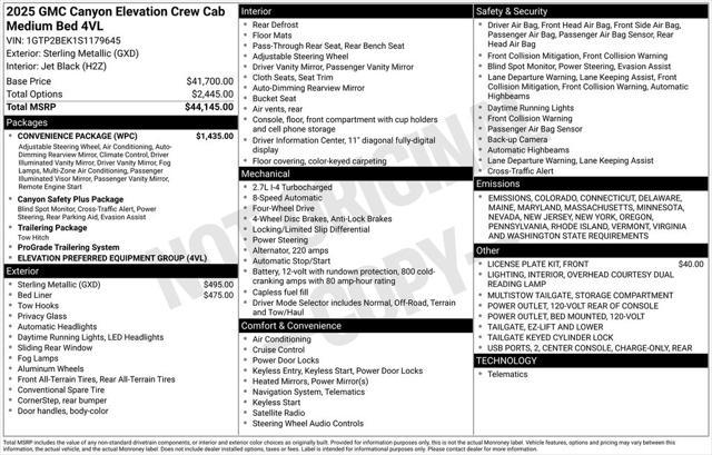 new 2025 GMC Canyon car, priced at $45,700