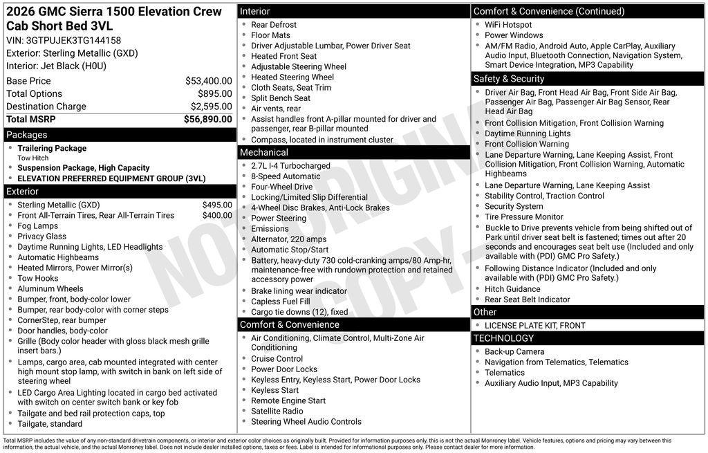 new 2026 GMC Sierra 1500 car, priced at $52,890