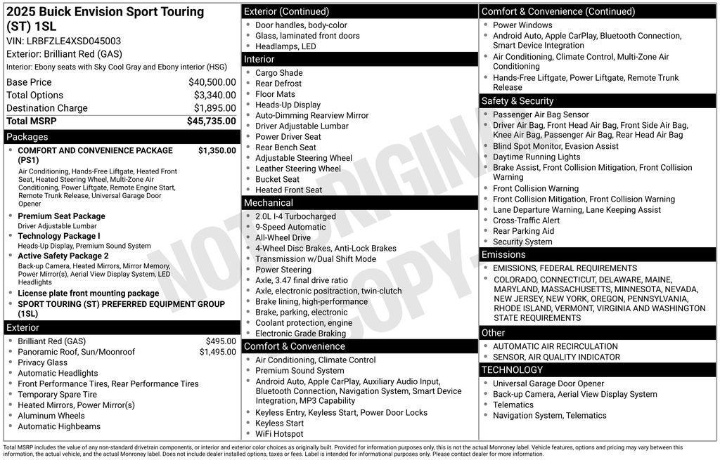 new 2025 Buick Envision car, priced at $41,735