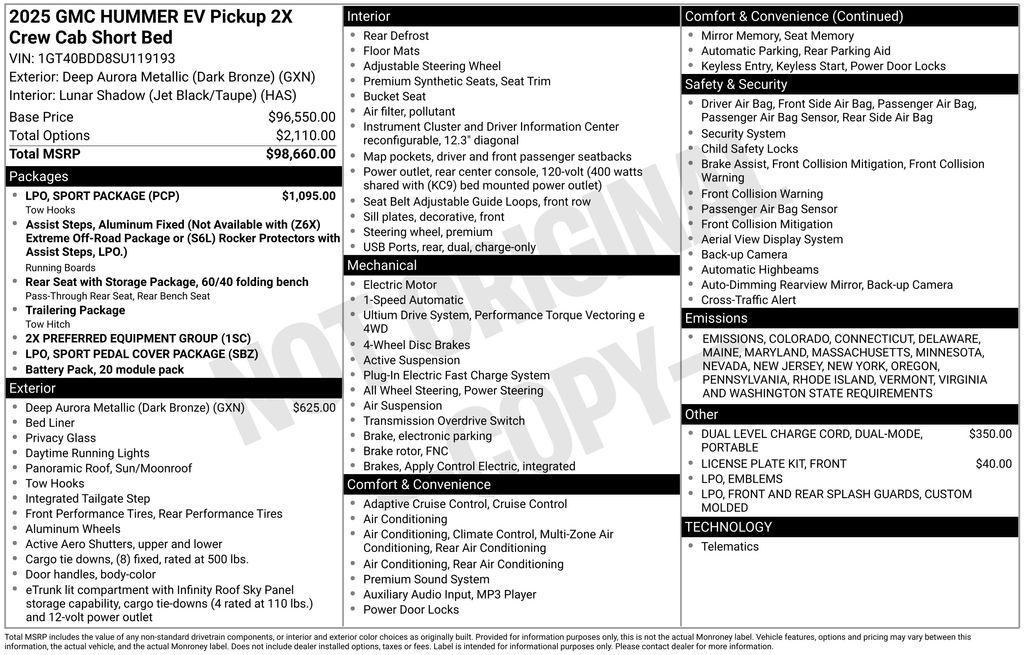new 2025 GMC HUMMER EV Pickup car, priced at $101,115