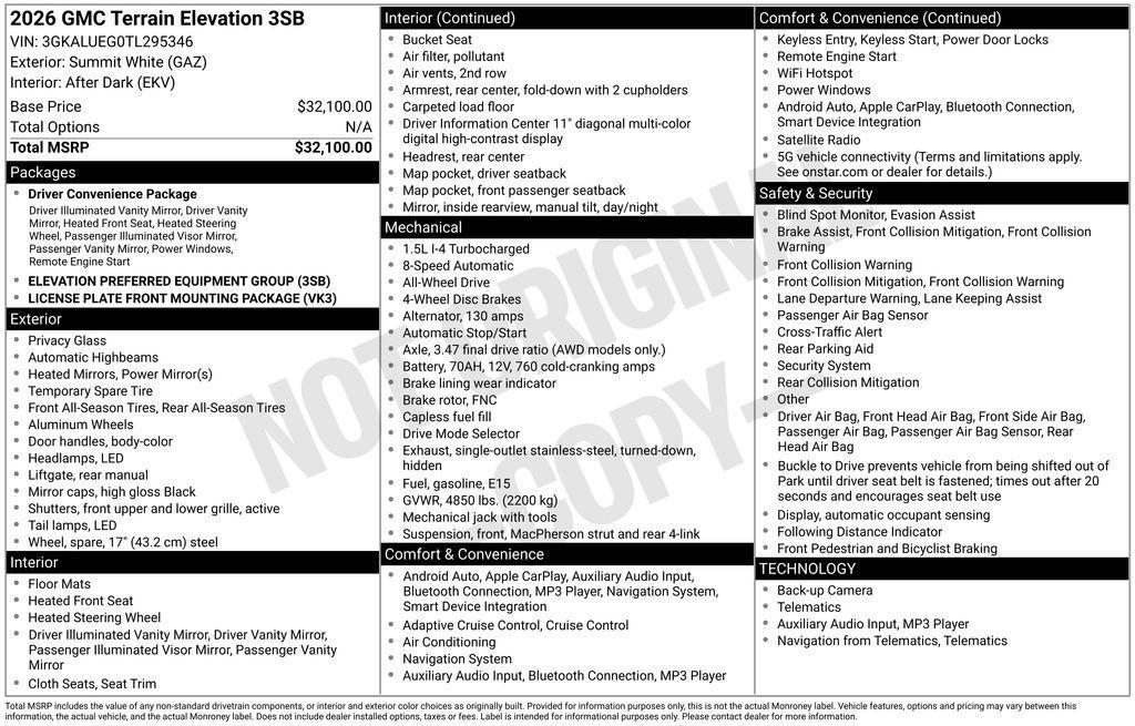 new 2026 GMC Terrain car, priced at $33,795
