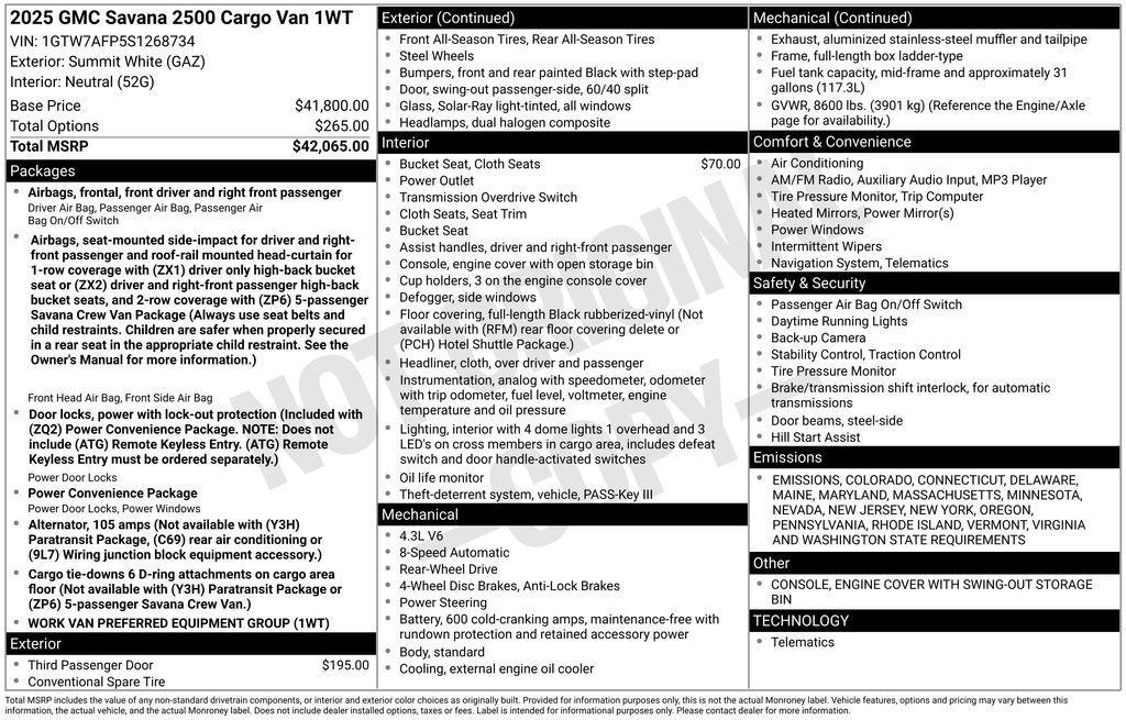 new 2025 GMC Savana 2500 car, priced at $44,060