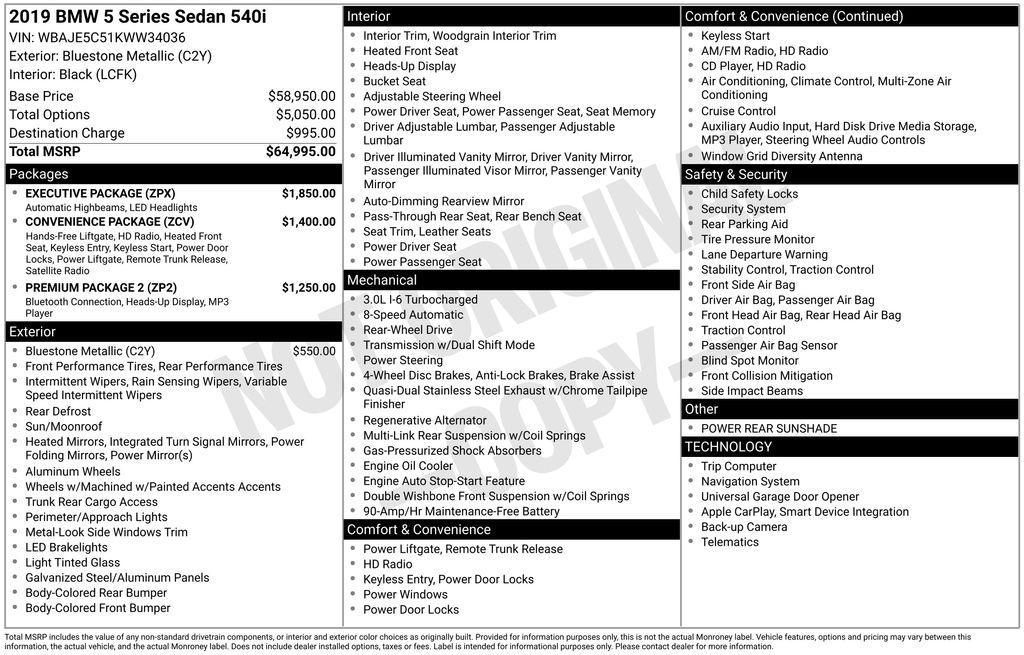 used 2019 BMW 540 car, priced at $21,990