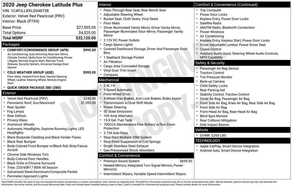 used 2020 Jeep Cherokee car, priced at $16,990