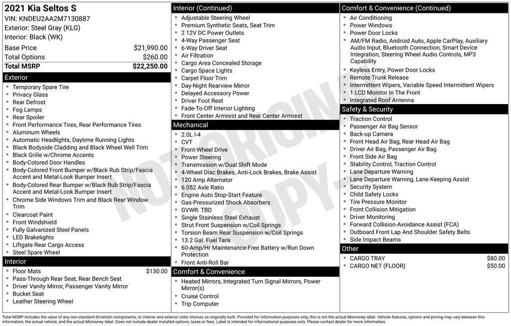 used 2021 Kia Seltos car, priced at $16,655