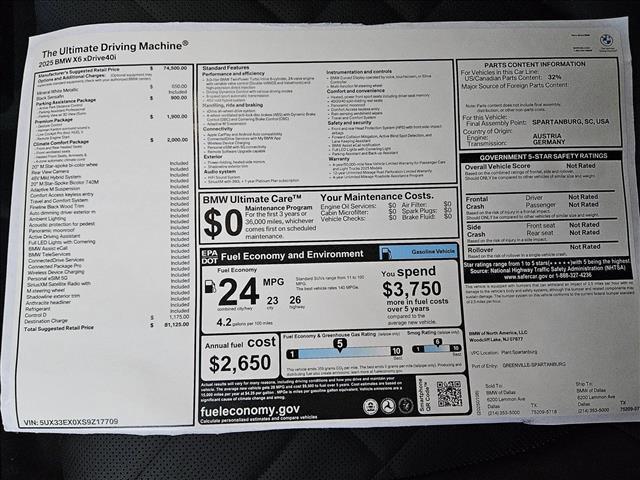 new 2025 BMW X6 car, priced at $81,725